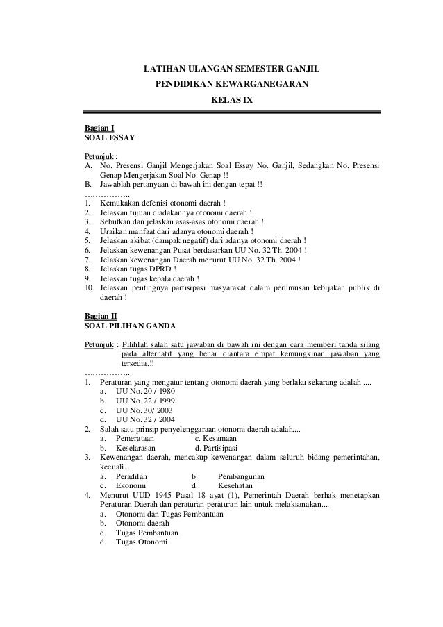 soal essay pkn otonomi daerah soal essay pkn otonomi daerah